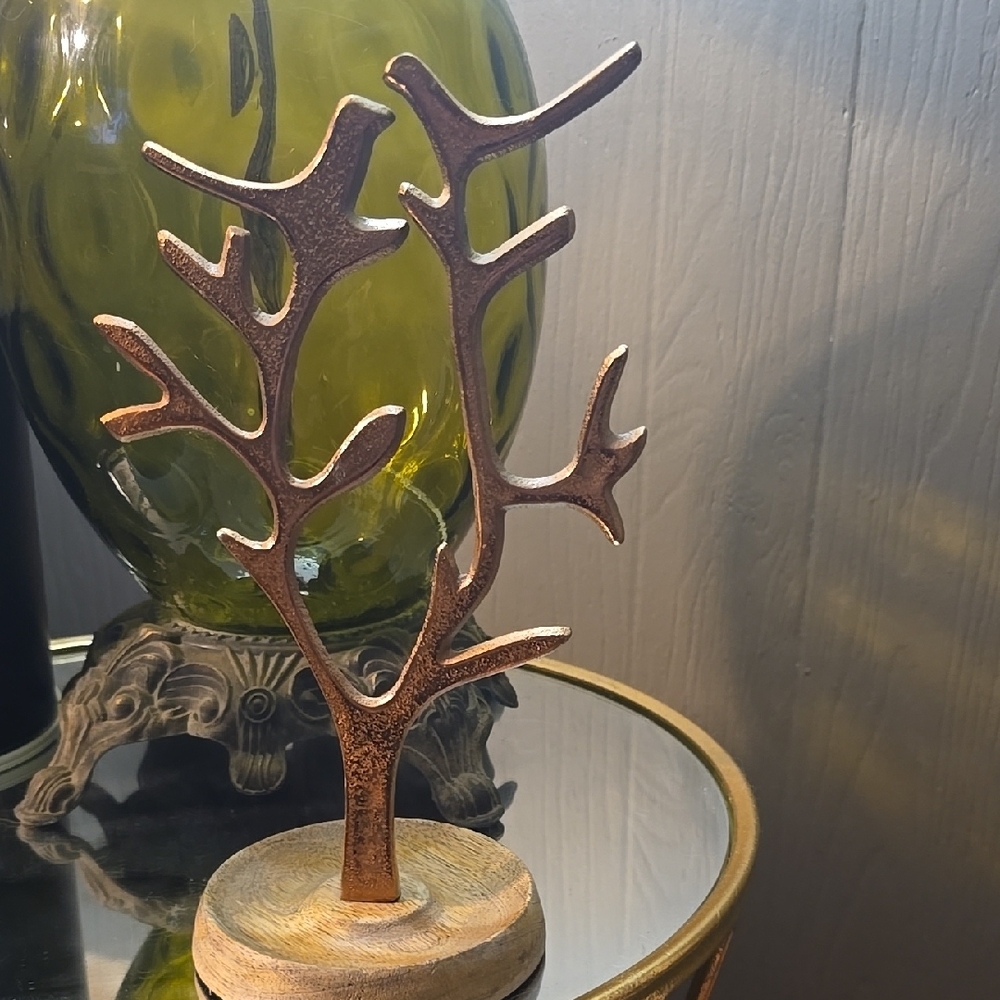 Decorative Metal/Wood Tree W/ Birds Jewelry Holder